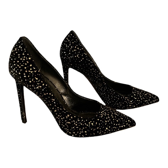CELINE “SHARP PUMP” IN GLITTER DOTS VELVET BLACK SIZE 38.5 - Picture 3 of 4